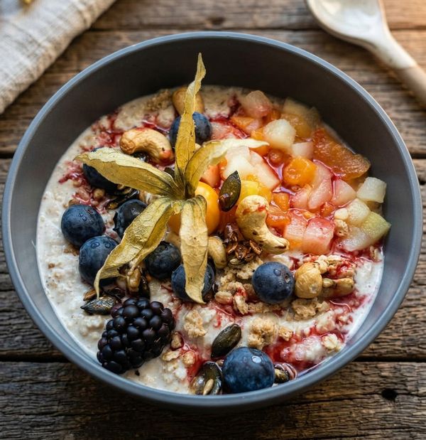 Wunnebad: Müsli-Bowl mit Beeren, Obst und Nüssen